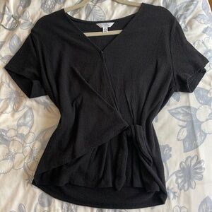 Tie front black short sleeve blouse